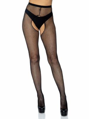 Ginny Fishnet Crotchless Pantyhose - Black