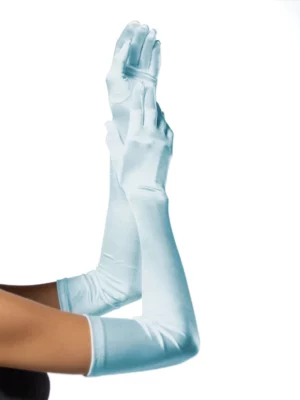 Extra Long Satin Gloves - Light Blue