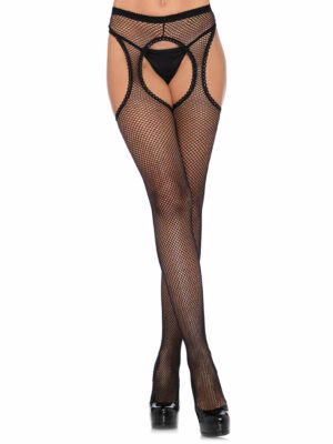 Dawn Fishnet Suspender Hose - Black