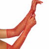 Bling Ring Rhinestone Fishnet Gloves - Red