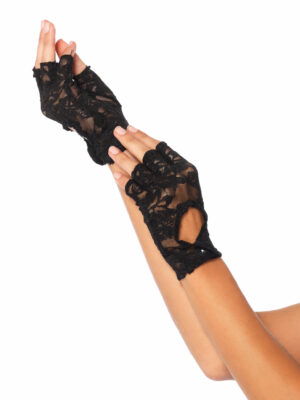 Lace Keyhole Fingerless Gloves - Black