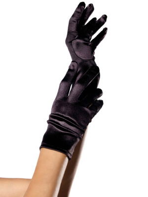 Satin Wrist Length Costume Gloves - Black
