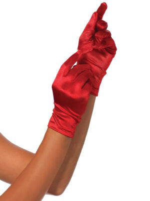 Satin Wrist Length Costume Gloves - Red