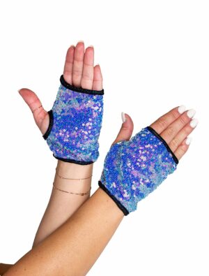 Open Finger Sequin Gloves - Hot Pink