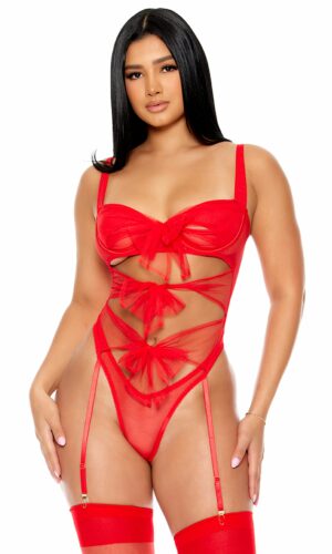 Unwrap Me Mesh Bow Cutout Teddy - Red