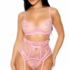 Heart You Embroidered Bra and Waist Cincher Lingerie Set - Pink