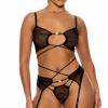 Pull My Strings Mesh Bra and Garter Belt Lingerie Set - Black