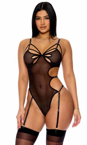Feeling Butterflies Mesh Teddy - Black