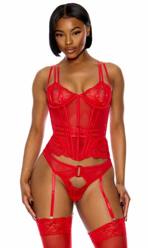 Thirst Strap Strappy Lace Bustier Lingerie Set - Rose