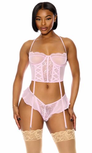 All The Frills Lace and Ruffles Bustier Lingerie Set - Orchid