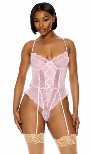 All The Frills Lace and Ruffles Teddy - Orchid