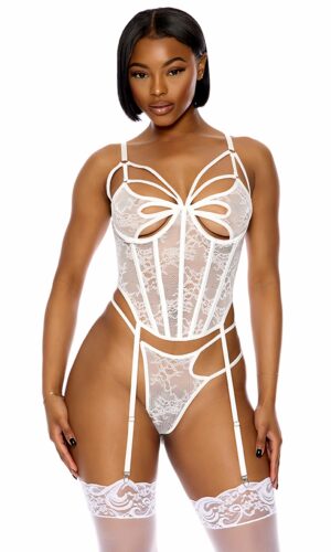 Honeymoon Suite Lace Bustier Lingerie Set - White