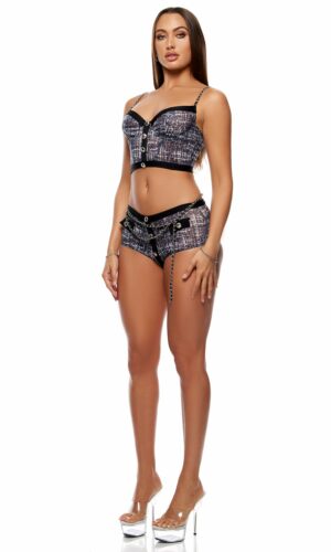 Keep It Classy Mesh Bustier Lingerie Set - Black/White