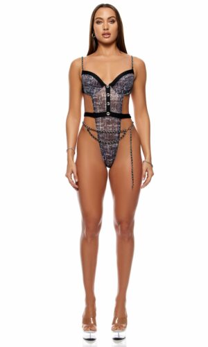 Keep It Classy Mesh Teddy Lingerie Set - Black/White
