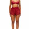 Self Care Ribbed Lace Bra and Shorts Lingerie Set - Wine