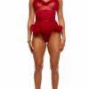 Bare It All Mesh Marabou Teddy Lingerie Set - Wine