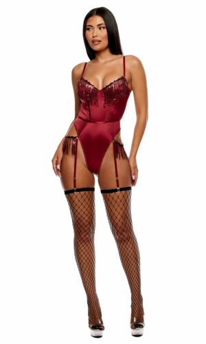 Peep Show Sequin Fringe Teddy - Wine