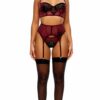 Caught Your Eye Velvet Rhinestone Longline Bra Lingerie Set - Wine