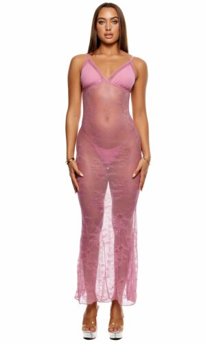 Take It Easy Lounge Lace Nightgown Lingerie Set - Mauve