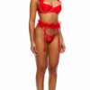 Show and Tulle Vinyl and Mesh Tulle Trim Bra and Garter Belt Lingerie Set - Red