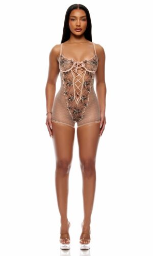 Just Peachy Embroidered Romper - Peach