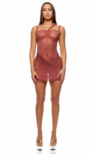 Patch of Petals Lace Chemise Lingerie Set - Spice