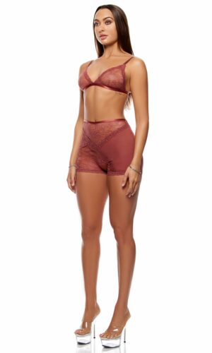 Patch of Petals Lace Bralette and Shorts Lingerie Set - Spice