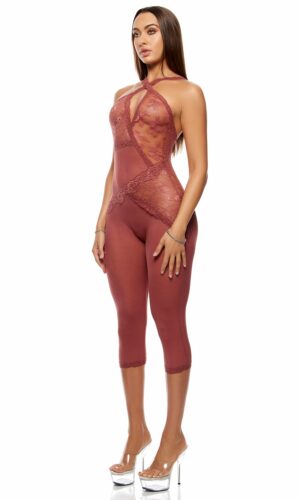 Patch of Petals Lace Capri Catsuit - Spice