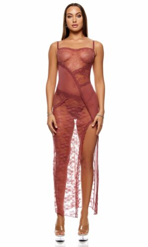 Patch of Petals Lace Nightgown Lingerie Set - Spice