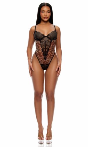 Animal Instincts Sheer Mesh Teddy - Leopard
