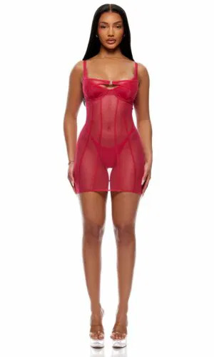 Layers To This Mesh and Knit Chemise Lingerie Set - Pink