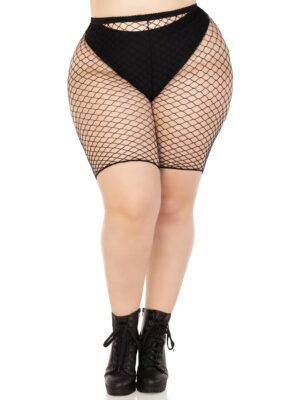 Plus Troublemaker Fishnet Biker Shorts - Black