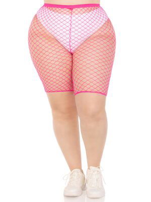 Plus Troublemaker Fishnet Biker Shorts - Neon Pink