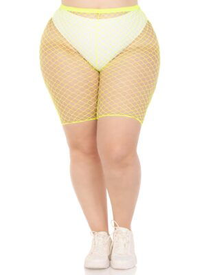 Plus Troublemaker Fishnet Biker Shorts - Neon Yellow