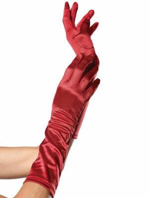 Satin Elbow Length Costume Gloves - Red