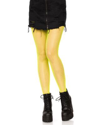 Risa Nylon Fishnet Tights - Neon Yellow