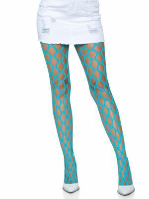 Ivy Pothole Net Tights - Neon Blue