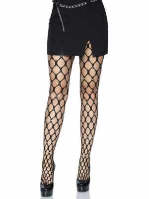 Loren Rhinestone Net Tights - Black
