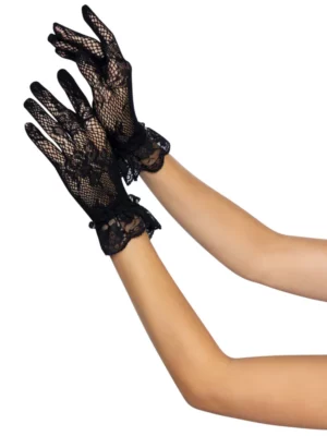Wrist Length Lace Gloves - Black
