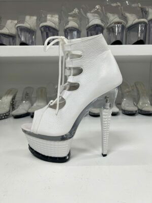 White Leather Lace Up 7" Bootie
