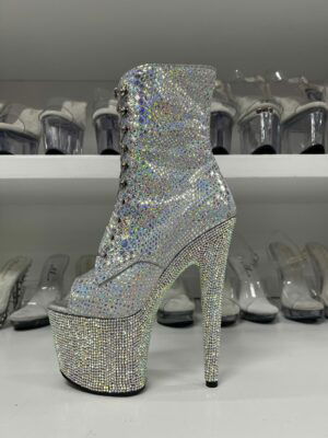 Silver Reptile Booties with 7" Rhinestone Platform