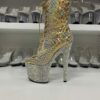 Gold Reptile Booties with 7" Rhinestone Platform