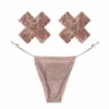 Shiney Hiney Iridescent Beige Crystal High Waisted Pastie and Pantie Lingerie Set