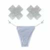 Shiney Hiney Iridescent White Crystal High Waisted Pastie and Pantie Lingerie Set