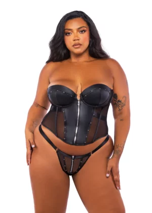 Lust & Leather Plus Size Corset 2-Piece Set