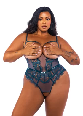 Eden Plus Size Open-Cup Crotchless Teddy