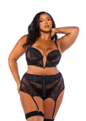 Belle Noir Plus Size 3-Piece Garter Skirt Set