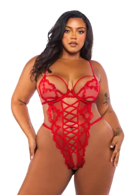 Baroque Heart Plus Size Crotchless Teddy