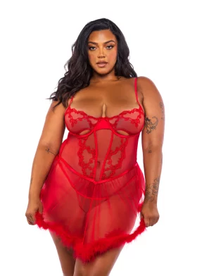 Baroque Heart Plus Size Babydoll 2-Piece Set