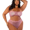 Think Pink Plus Size Rhinestone Tube 2-Piece Short Set - Pink